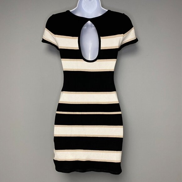 BEBE Y2K Cap Sleeve Striped Open Back Mini Sweater Dress Size M - Picture 2 of 8